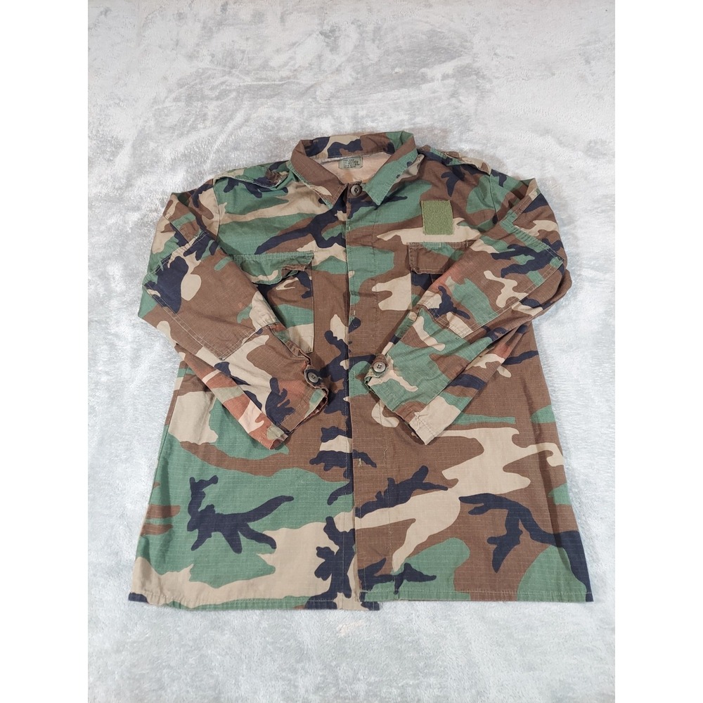 Vintage Military Shirt Mens Medium Field Tactical Woodland Camo Shacket Made USA